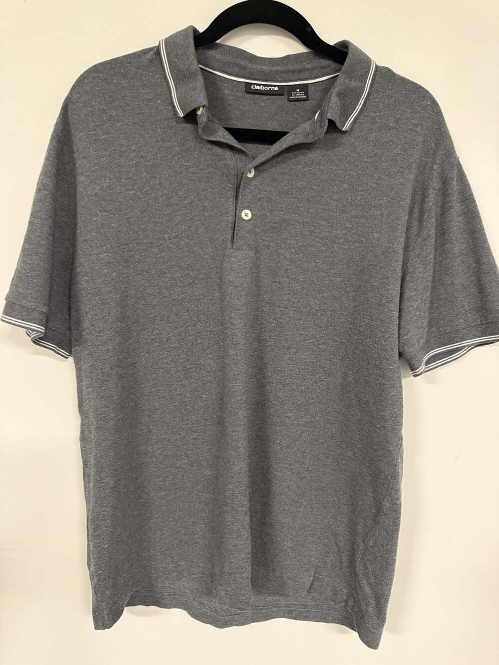 Claiborne Men's Tipped Collar Heather Gray Pique Polo Shirt